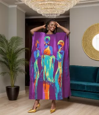 PNA-1356 - Colorful African Printed Kaftan Dress - One Size (6-PCS PRE-PACK-$7 Each) — One Size (4-24) / Print-1356C
