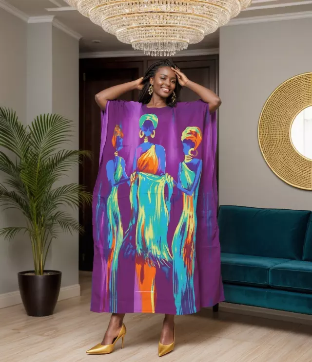 PNA-1356 - Colorful African Printed Kaftan Dress - One Size (6-PCS PRE-PACK-$7 Each) — One Size (4-24) / Print-1356C
