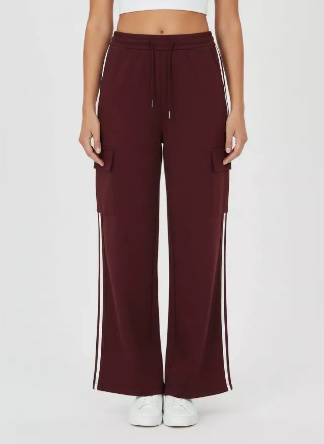 Women's Wide-Leg Cargo Pants #02 — Burgundy / S-M-L-XL