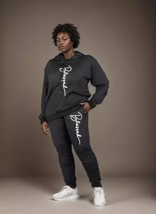 22124 -2 pcs Blessed Jogging Suit -Lots of Colors Available- $30.00 Set (3 pcs per pack) — Plus - 1X 2X 3X / Black