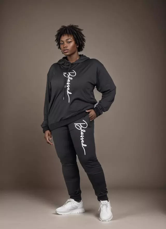 22124 -2 pcs Blessed Jogging Suit -Lots of Colors Available- $30.00 Set (3 pcs per pack) — Plus - 1X 2X 3X / Black