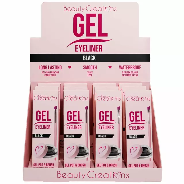 Beauty Creations Gel Eyeliner Long Lasting Waterproof Black - Wholesale Display 12 Units (GD01)