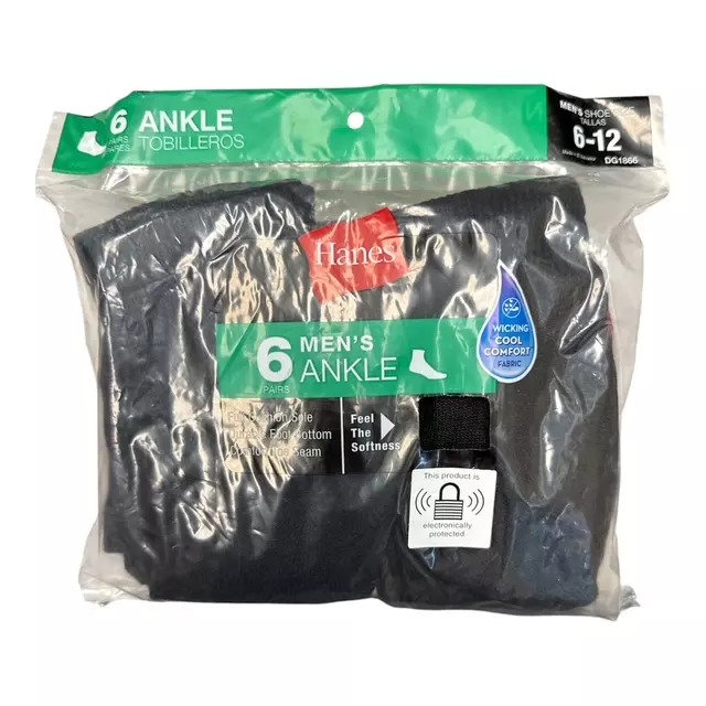 #9-H-44670 Men’s Hanes Ankle Socks – $3.40 Per 6 Pair Pack (18 Packs)