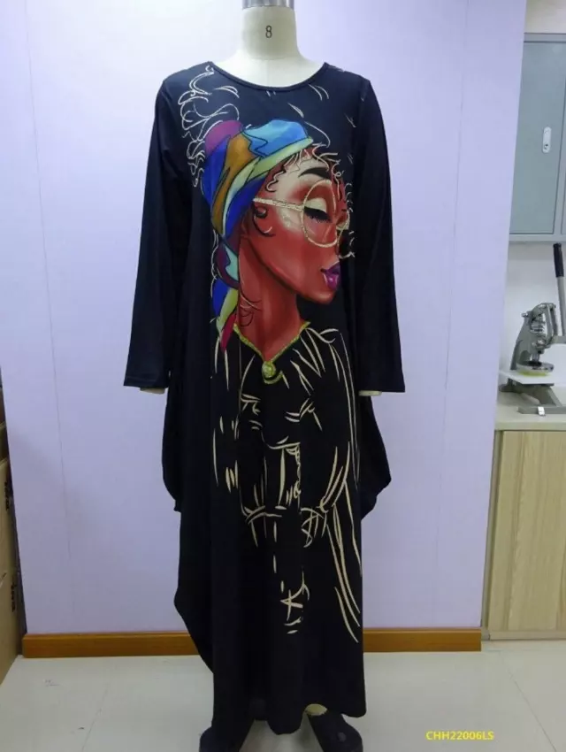 22006LS Face Print Maxi Dress - One Size (3-PCS PRE-PACK) ($20.00 Each)