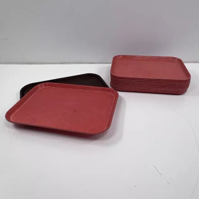 Cambro Camtray Fiberglass Cafeteria Serving Trays 13pc Lot Red Brown 14x18