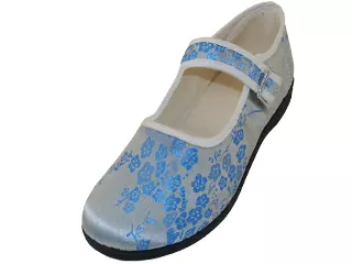T2-113L - Women's "Easy USA" Satin Brocade Plum Flower Upper Mary Jane Shoes — Lt. Blue (T2-113L-X) / 6-11 Assorted