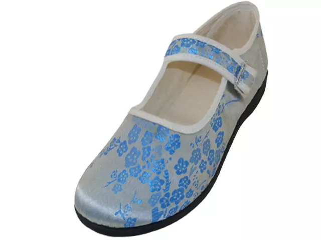 T2-113L - Women's "Easy USA" Satin Brocade Plum Flower Upper Mary Jane Shoes — Lt. Blue (T2-113L-X) / 6-11 Assorted
