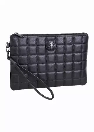 Rebecca & Rifka Smooth Boxed Quilt Medallion Zip Wristlet — BK/BK