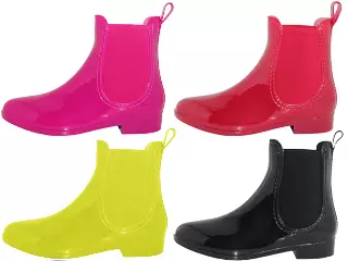 RB-86 - Women's "Easy USA" 6½" Ankle Height Rubber Rain Boots — Assorted - Black Royal Blue, Fuchsia & Red (RB-86-A) / 6-11 Assorted