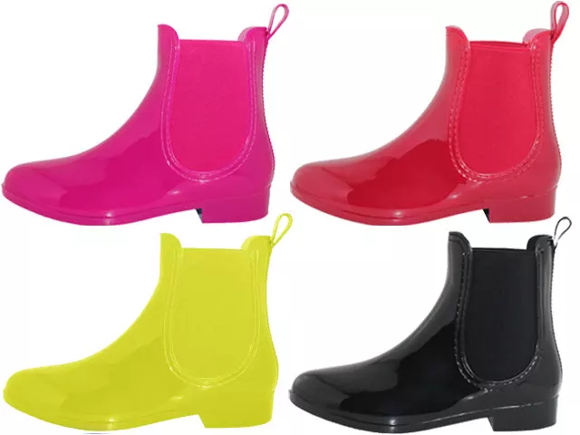 RB-86 - Women's "Easy USA" 6½" Ankle Height Rubber Rain Boots — Assorted - Black Royal Blue, Fuchsia & Red (RB-86-A) / 6-11 Assorted