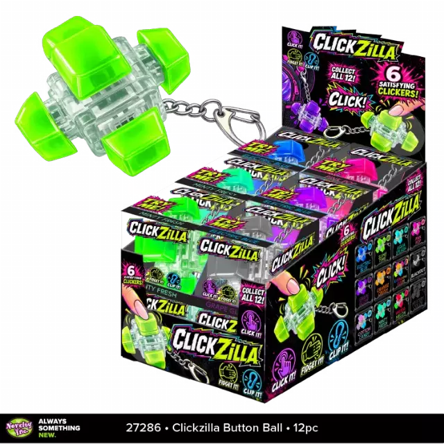 Sensory Fidget ClickZilla Keyboard Button Ball Keychain - 12 Pieces Per Retail Ready Display 27286