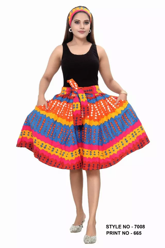 7008SK - NEW PRINTS ALERT - Elastic Short African Print Skirt - 24" - (3/pk) - Free Size - $15.00 Each — Free Size / Print-665