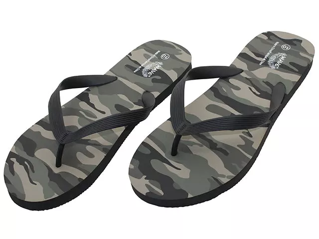 S8079-M - Wholesale Men's "Wave" Comfortable Super Soft Upper Green Camouflage Thong Sandals