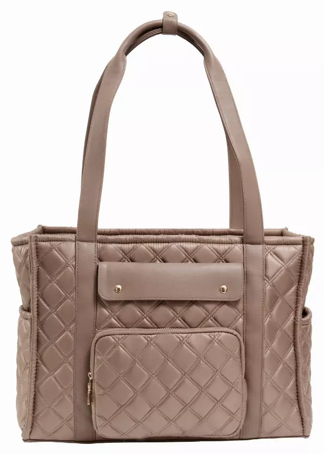 Joan & David The Daphne Diamond Quilted Square Tote — 020-TAUPE