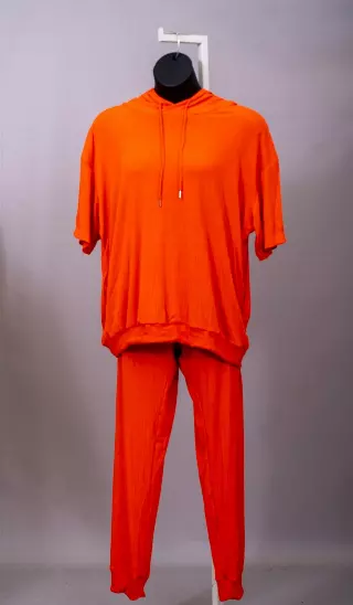 24016 -2 pcs Short Sleeves Jogging Suit -Lots of Colors Available- $25.00 Set (3 pcs per pack) — Plus - 1X 2X 3X / Orange