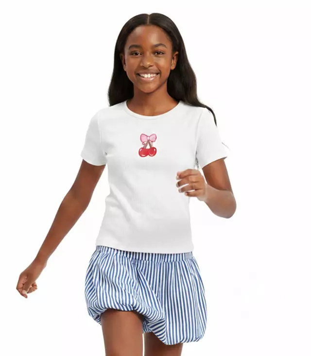 GIRLS PINK Ribbed W Embroidery Top and Bubble Skirt Set - 2410367