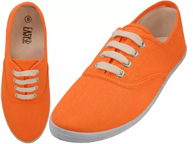 S324L - Women's "Easy USA" Comfortable Casual Canvas Lace Up Shoes — Neon Orange (S324L-Neon-A) / 6-11 Assorted