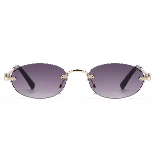 Fashion Narrow Rimless Oval Gradient Sunglasses with Gold Temples J11120