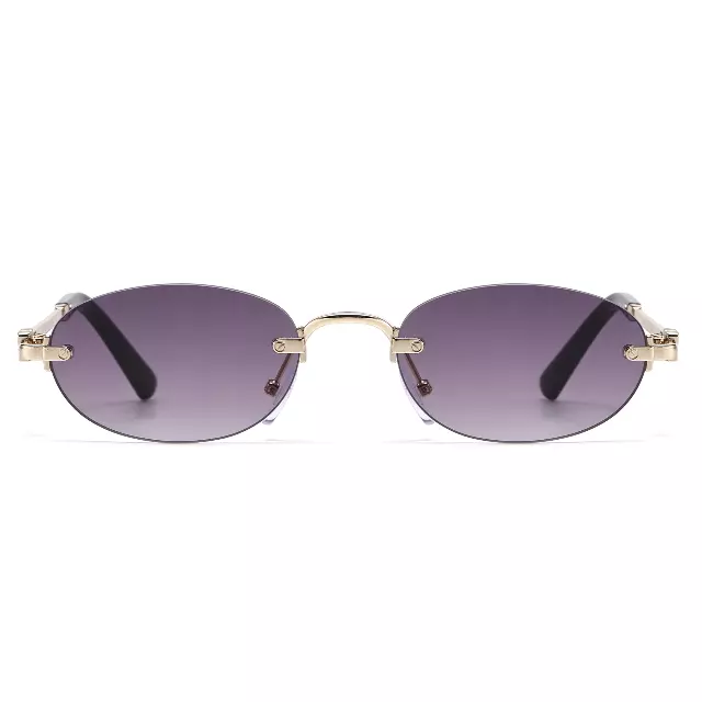 Fashion Narrow Rimless Oval Gradient Sunglasses with Gold Temples J11120