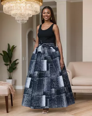 7001SK - 8 Panel African Print Skirt - Authentic African Wax (3-PCS PRE-PACK) - $25 Each — One Size / Print-604A / 3-Pcs Per Pack