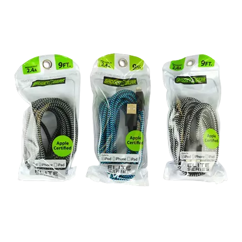 Charging Cable Elite Cloth USB to Lightning 9FT 2.4 Amp - 3 Pieces Per Pack 21156
