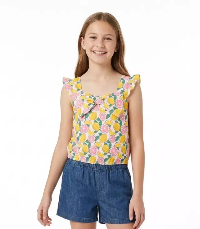 GIRLS PINK Woven Top with Bow and Denim Short Set - 2166267