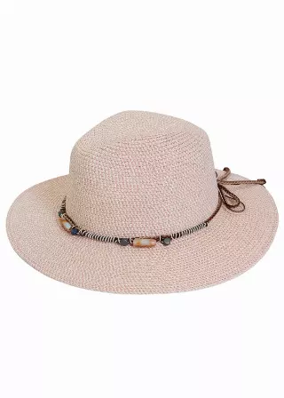 Adrienne Vittadini Beaded Band Straw Panama Hat — BLUSH