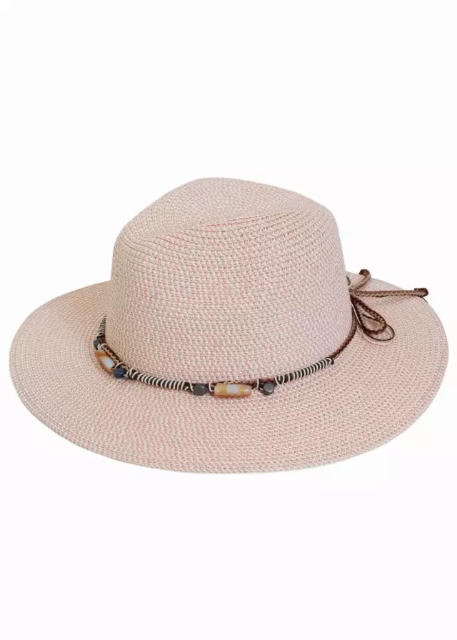Adrienne Vittadini Beaded Band Straw Panama Hat — BLUSH