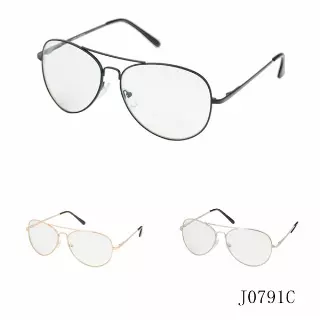 Retro Pilot-Style Eyewear with Clear Lenses and and Sleek Metallic Finish J0791C