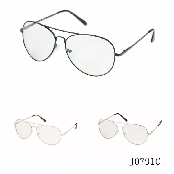 Retro Pilot-Style Eyewear with Clear Lenses and and Sleek Metallic Finish J0791C