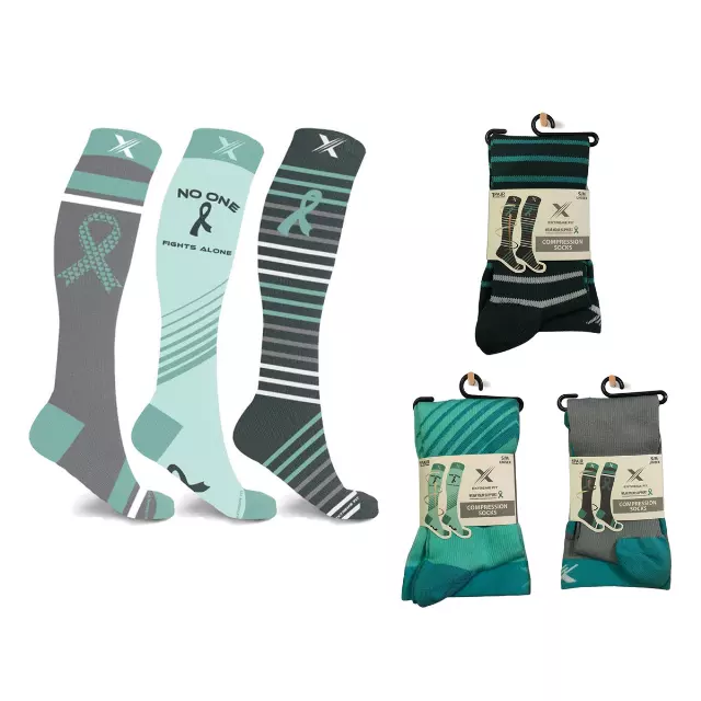Ovarian Cancer Awareness Compression Socks - 3 ASST STYLES — Large/XL · SKU EF-3HERCS-L