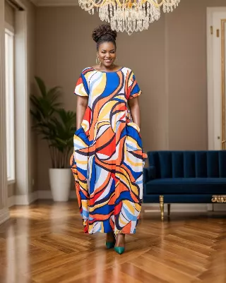 24008 - Women's Maxi Balloon Dress Short Sleeves (Multi-Color) - One Size ($20 Each)