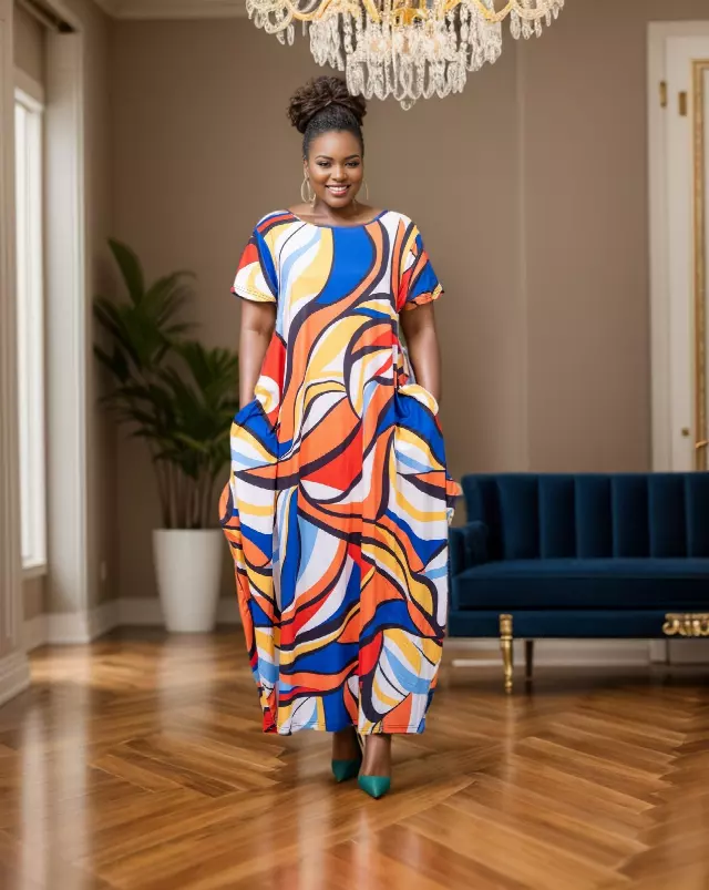 24008 - Women's Maxi Balloon Dress Short Sleeves (Multi-Color) - One Size ($20 Each)