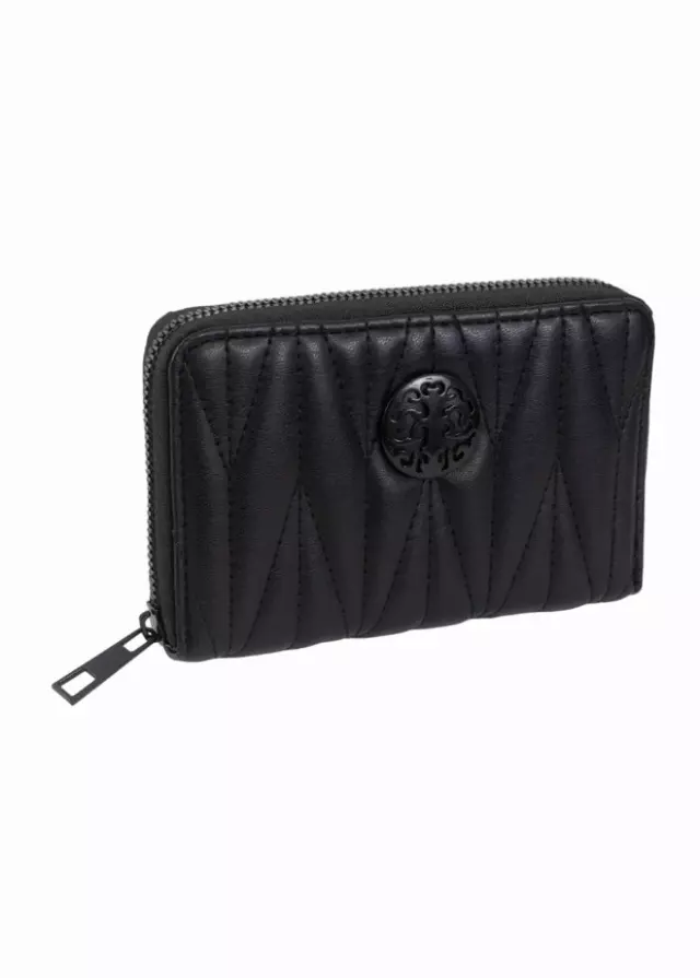 Rebecca & Rifka Smooth Abstract Quilt Medallion Zip Indexer Wallet — BK/BK