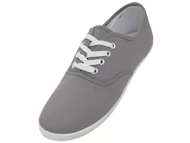 S324L - Women's "Easy USA" Comfortable Casual Canvas Lace Up Shoes — Gray (S324L-Gray) / 6-10 Assorted