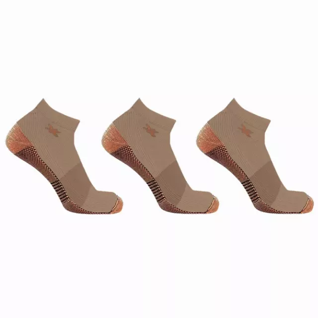 COPPER-INFUSED ANKLE SOCKS (3-PAIRS PACKED TOGETHER) — Sandstone / Small/Medium