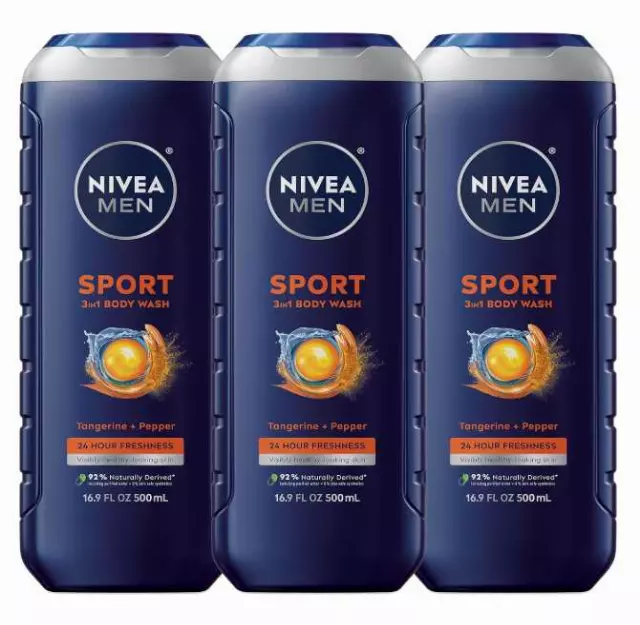 NIVEA MEN Sport 3-in-1 Body Wash, Mulitpack, 3 x 16.9 FL OZ