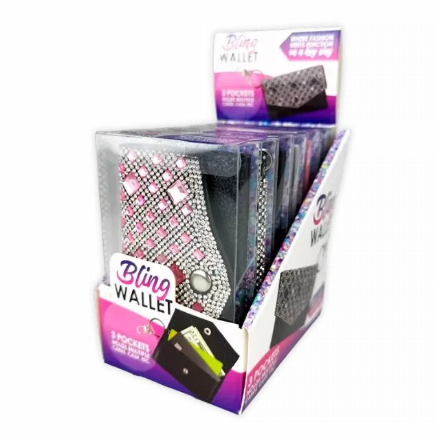 Bling Rhinestone Wallet Keychain - 12 Pieces Per Retail Ready Display 26045