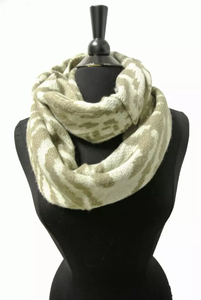 16735 Zebra Pattern Winter Infinity Scarf — Khaki