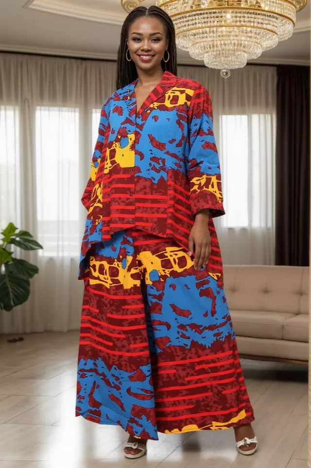 7906 P (Pant Set) - Authentic African Print 2pc Top + Pant Set - $30.00 Each (3 pcs per pack) — Free Size / Print-667