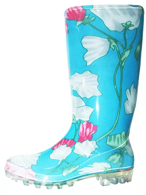 RB-48 - Wholesale Women's "Easy USA" 13.5 In Ches Super Soft Rubber Rain Boots — Turquoise Floral Printed (RB-48) / 6-11 Assorted