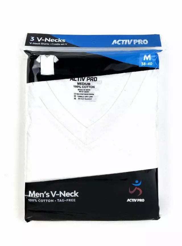 Men's White V-Neck Shirt (3-Pack) — White / Small