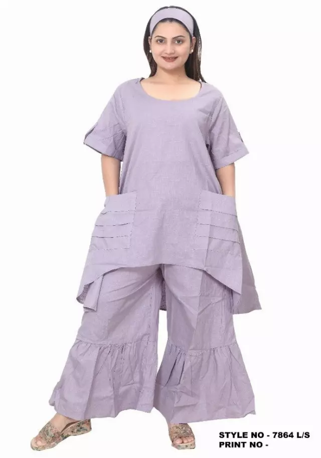 7864 L Linen 2pc Pant Set Authentic African Design - $25 Each (3 pcs per pack) — One Size / Violet