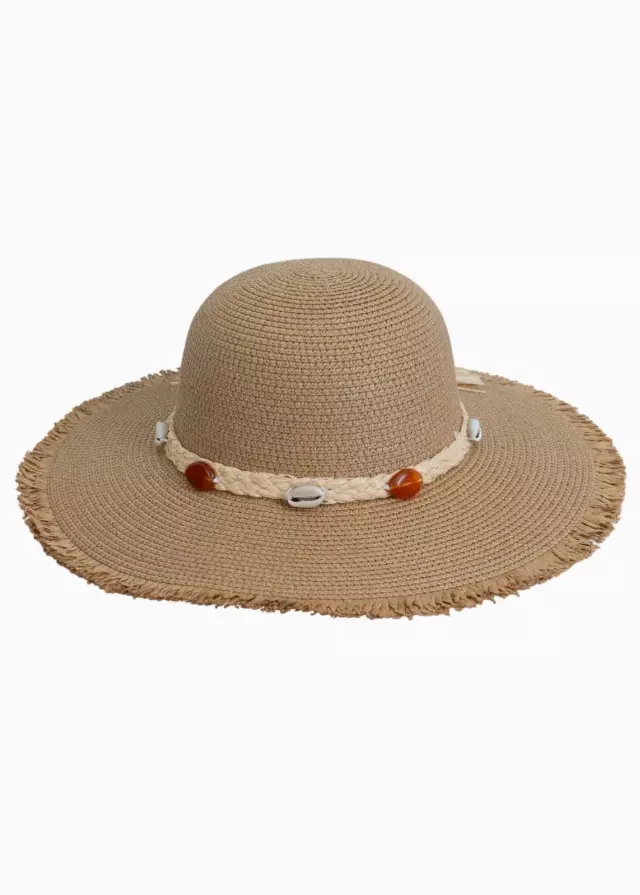 Magid Seashell Beaded Straw Frayed Brim Floppy Hat — TOAST