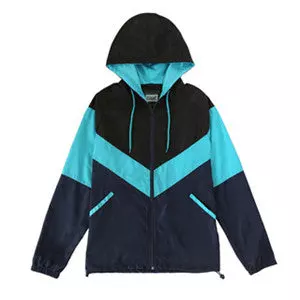 Men's Water-Resistant Lightweight Hooded Windbreaker - Black/Navy