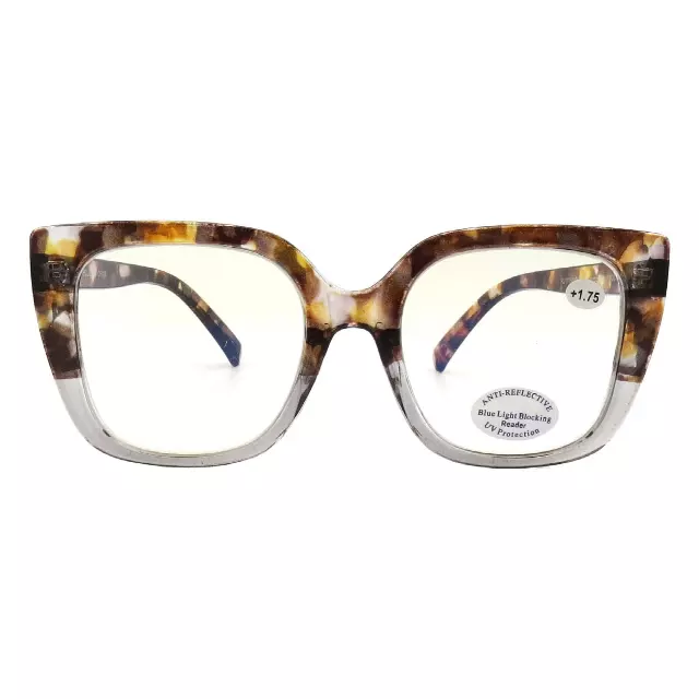 Women's Thick Frame Square Anti-Reflective Blue Light Reading Glasses RJ11134-BLB — +4.00