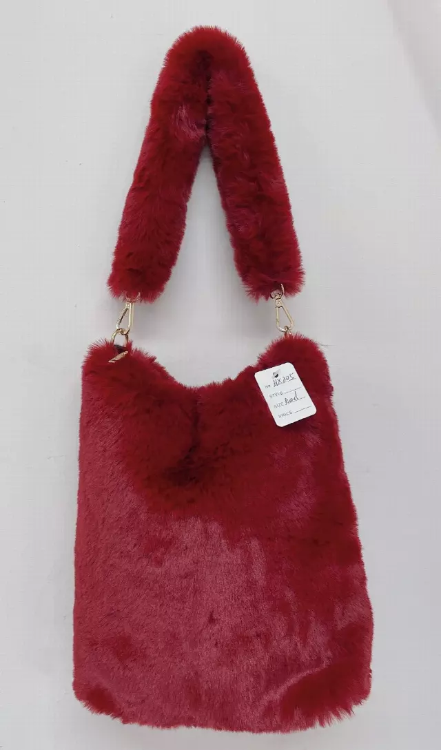 HX205 Faux Fur Shoulder Bag — Burgundy
