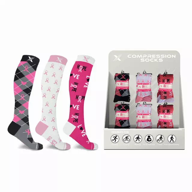 24-PAIRS BREAST CANCER SOCKS WITH FREE DISPLAY · SKU XX-DIS-BCA