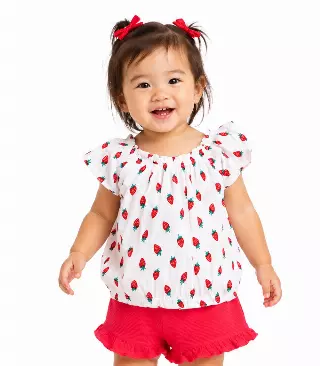 GIRLS PINK Strawberry Print Peasant Top and Short with Ruffle - 2852201