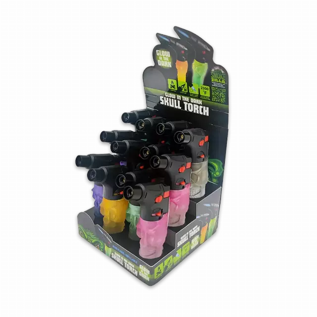 Glow in The Dark Skull Torch Lighter - 12 Pieces Per Retail Ready Display 25093